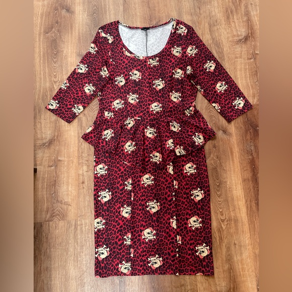 Torrid Skull Peplum Dress Leopard Print Size 12 Goth Halloween Stretch Bodycon - Picture 3 of 11